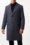Burton Navy Wool Blend Checked Overcoat thumbnail 2