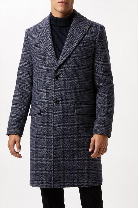 Burton Navy Wool Blend Checked Overcoat 2