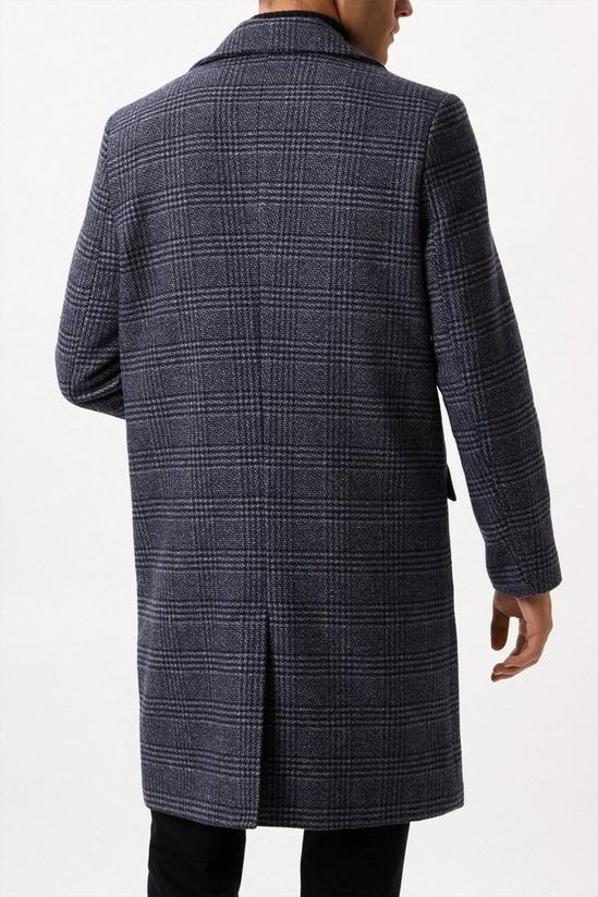 Burton Navy Wool Blend Checked Overcoat 3