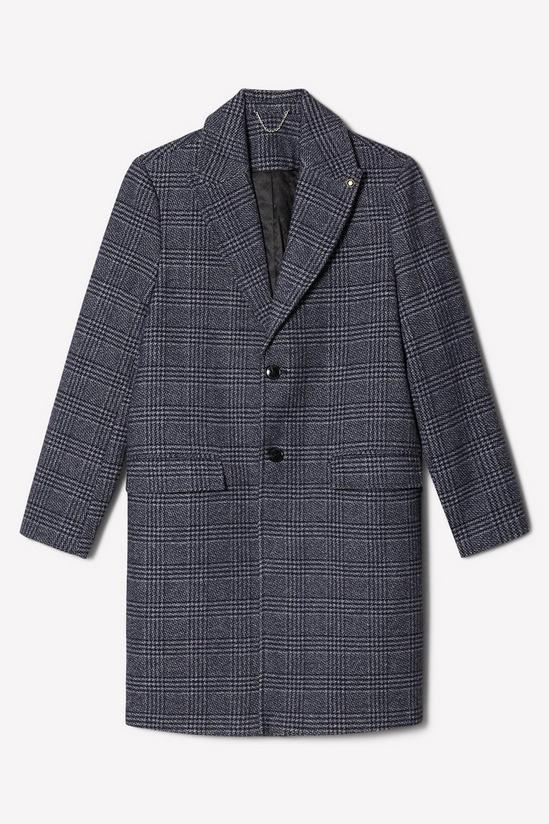 Burton Navy Wool Blend Checked Overcoat 5