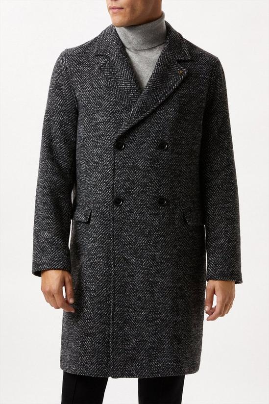 Burton Herringbone Wool Blend Double Breasted Overcoat 1