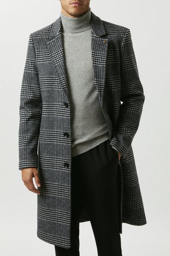 Burton Mono Check Wool Blend 3 Button Overcoat 1