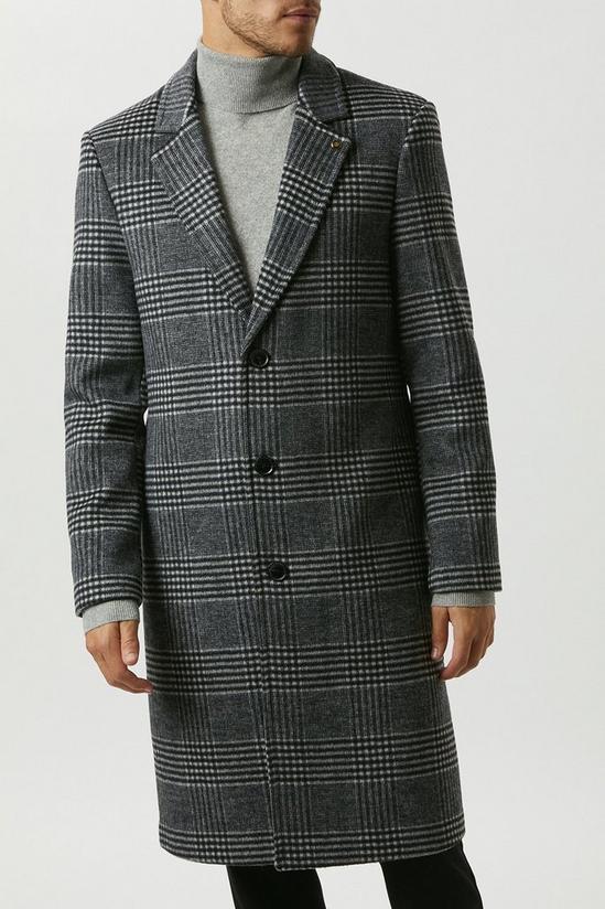 Burton Mono Check Wool Blend 3 Button Overcoat 2