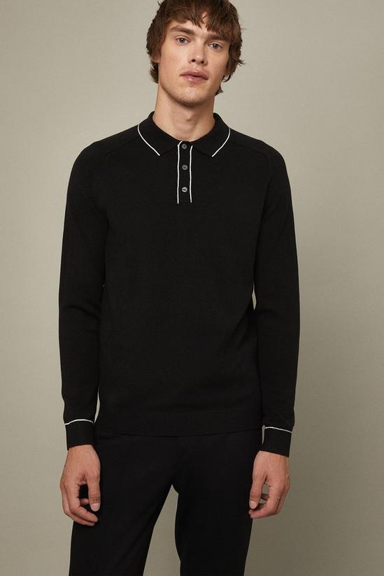 Burton Super Soft Black Tipped Placket Knitted Polo Shirt 5