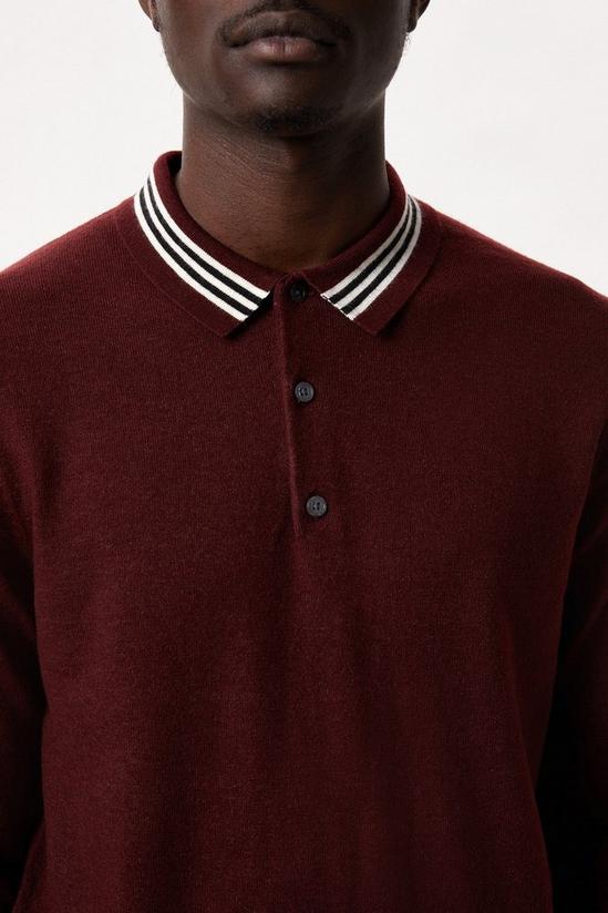 Burton Super Soft Burgundy Collar Detail Knitted Polo Shirt 4
