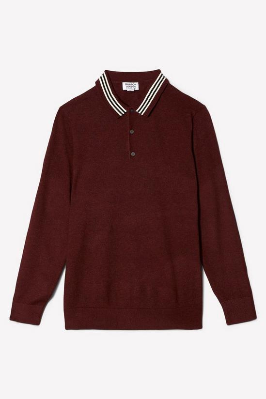 Burton Super Soft Burgundy Collar Detail Knitted Polo Shirt 5