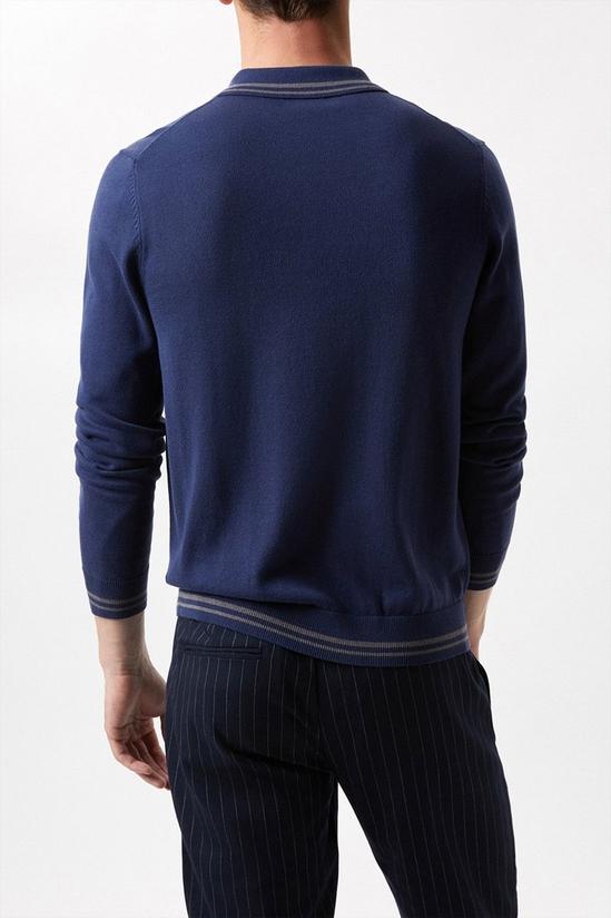 Burton Pure Cotton Blue Tipped Long Sleeve Zip Knitted Shirt 3
