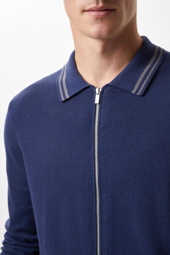 Burton Pure Cotton Blue Tipped Long Sleeve Zip Knitted Shirt 4