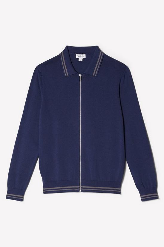 Burton Pure Cotton Blue Tipped Long Sleeve Zip Knitted Shirt 5