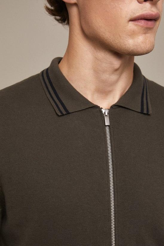 Burton Pure Cotton Khaki Long Sleeve Zip Knitted Polo Shirt 4