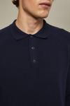 Burton Pure Cotton Navy Textured Long Sleeve Snap Knitted Polo Shirt thumbnail 4