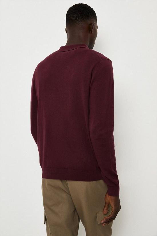 Burton Pure Cotton Burgundy Textured Panel Zip Up Knitted Polo Shirt 3