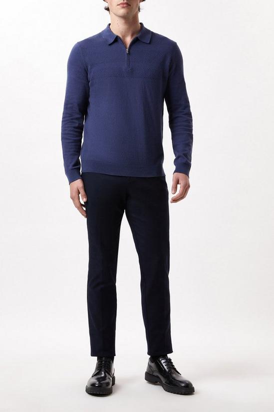 Burton Blue Textured Panel Knitted Polo Shirt 2