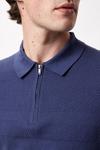 Burton Blue Textured Panel Knitted Polo Shirt thumbnail 4