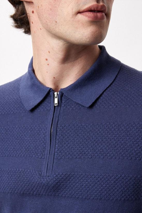 Burton Blue Textured Panel Knitted Polo Shirt 4