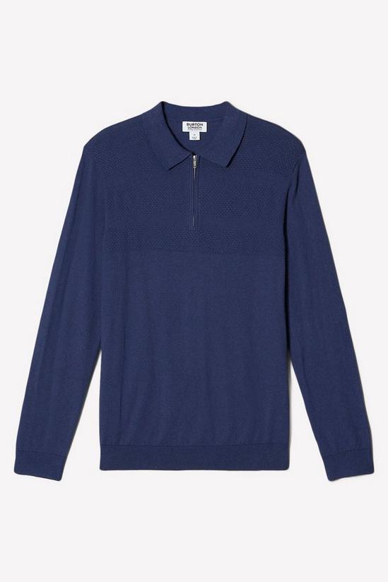 Burton Blue Textured Panel Knitted Polo Shirt 5
