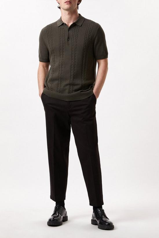 Burton Khaki Short Sleeve Cable Knitted Polo Shirt 2