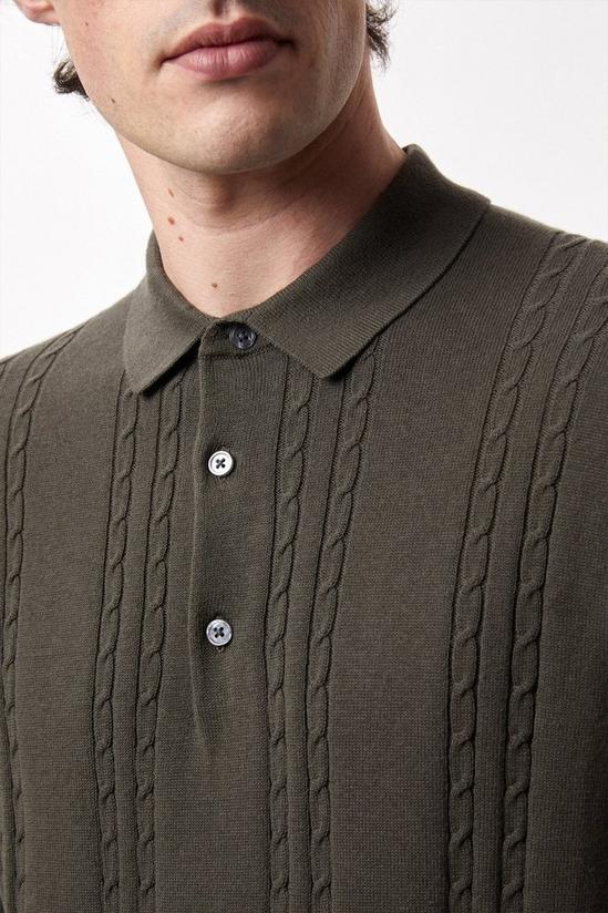 Burton Khaki Short Sleeve Cable Knitted Polo Shirt 4