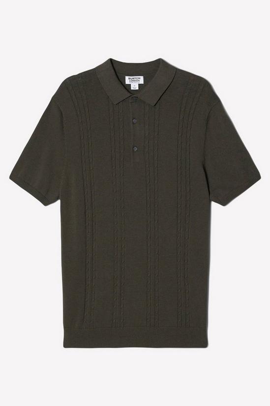 Burton Khaki Short Sleeve Cable Knitted Polo Shirt 5