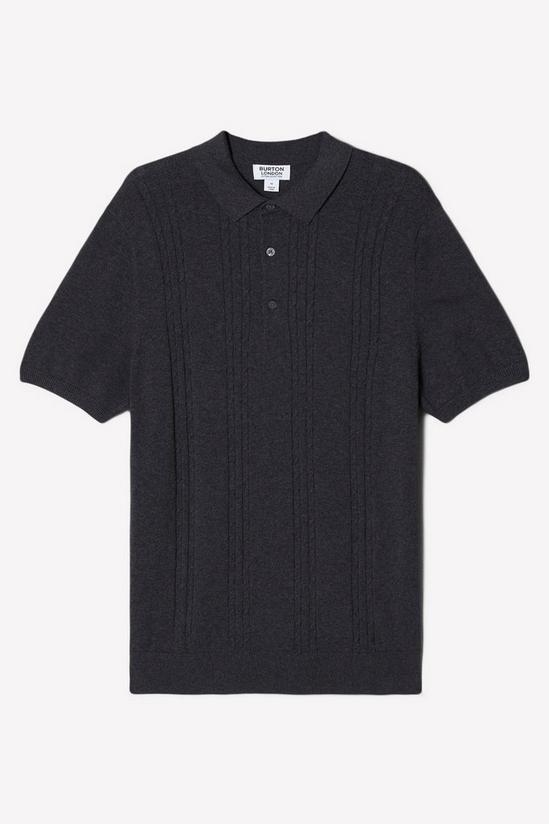 Burton Pure Cotton Charcoal Short Sleeve Cable Knitted Polo Shirt 5