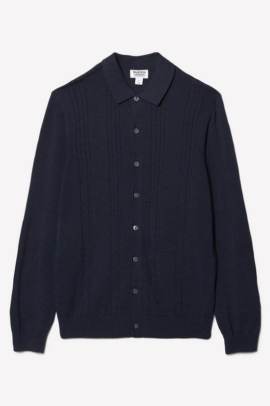 Burton Pure Cotton Navy Long Sleeve Cable Knitted Shirt 5