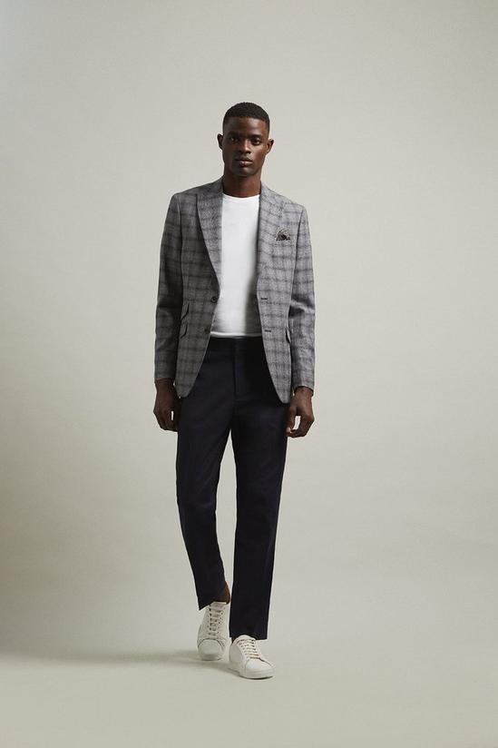 Burton Slim Fit Grey Linen Blend Textured Check Blazer 1