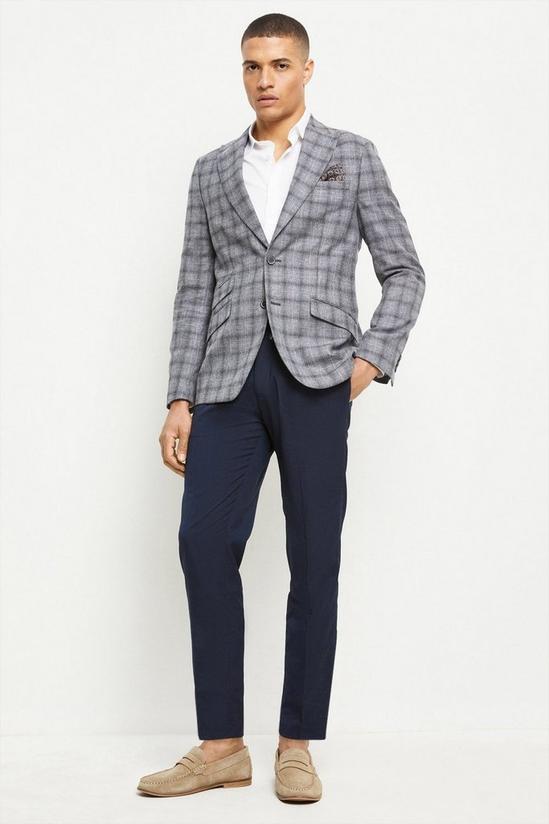 Burton Slim Fit Grey Linen Blend Textured Check Blazer 2