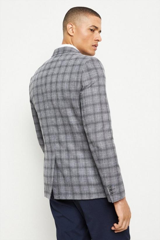 Burton Slim Fit Grey Linen Blend Textured Check Blazer 3