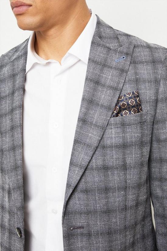 Burton Slim Fit Grey Linen Blend Textured Check Blazer 5
