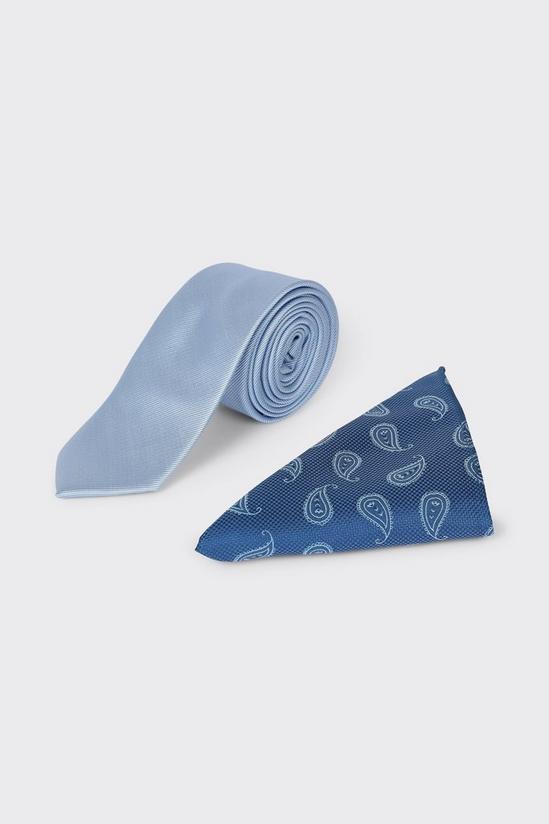 Burton Paisley Soft Blue Tie And Pocket Square 1