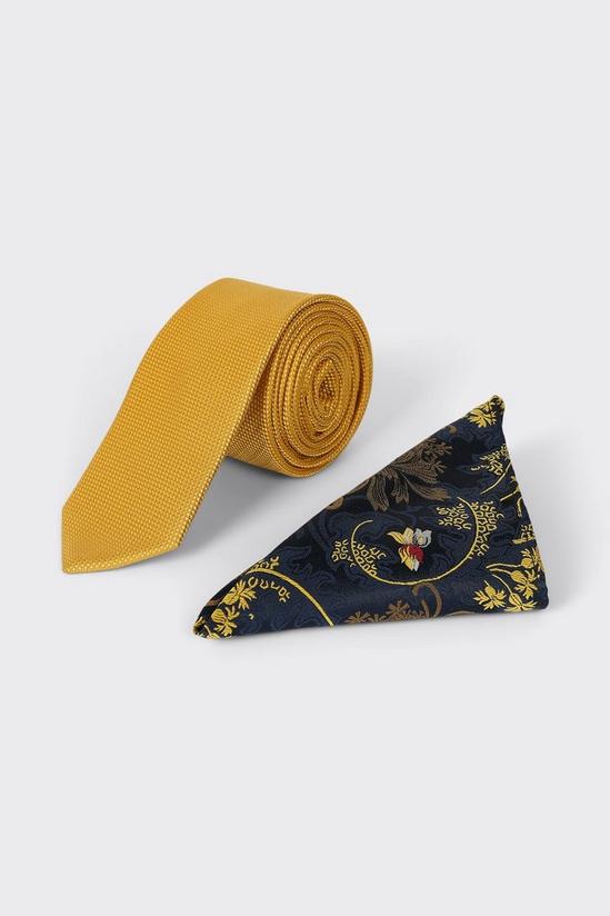 Burton Mustard Tie With Blue Floral Pocket Square 1