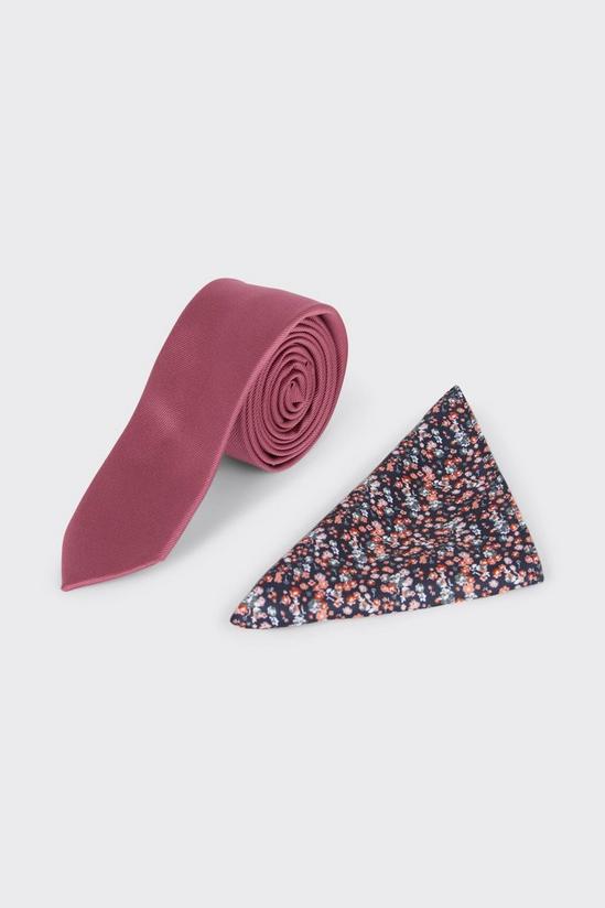 Burton Pink Tie With Ditsy Pocket Square 1
