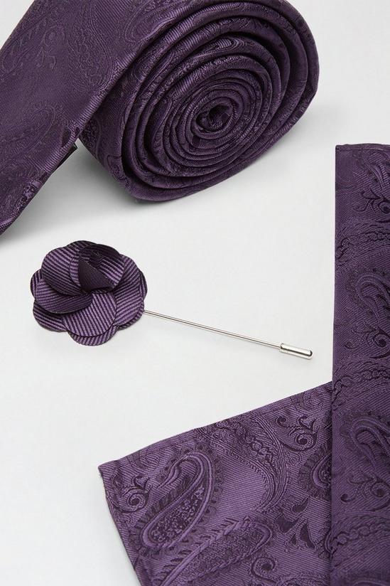 Burton Purple Wedding Paisley Tie Set With Lapel Pin 2