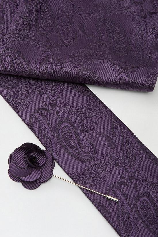 Burton Purple Wedding Paisley Tie Set With Lapel Pin 3