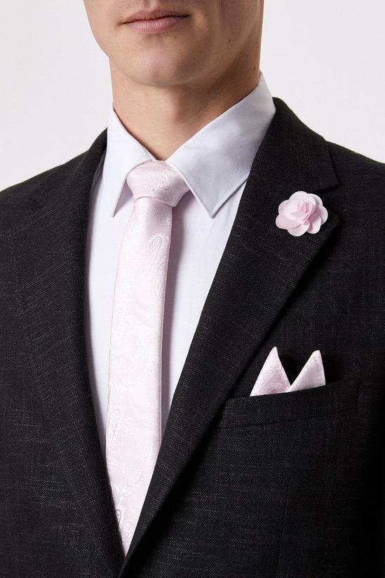 Burton Slim Pink Wedding Paisley Tie Set With Lapel Pin 1