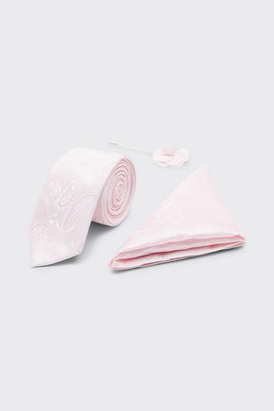 Burton Slim Pink Wedding Paisley Tie Set With Lapel Pin 2