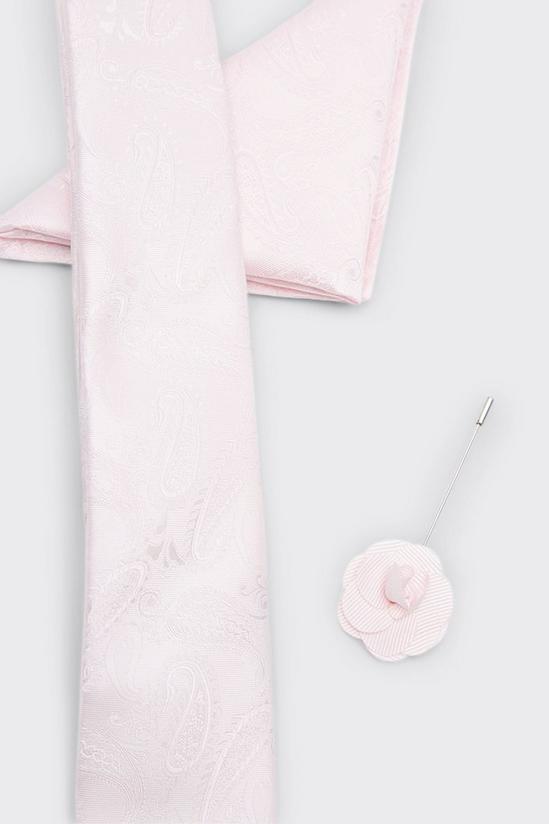 Burton Slim Pink Wedding Paisley Tie Set With Lapel Pin 3