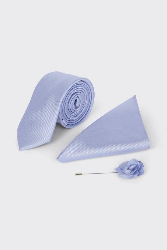Burton Slim Blue Wedding Plain Tie Set With Matching Lapel Pin 1