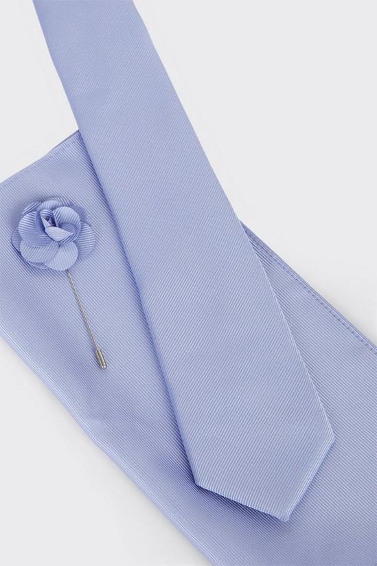 Burton Slim Blue Wedding Plain Tie Set With Matching Lapel Pin 3