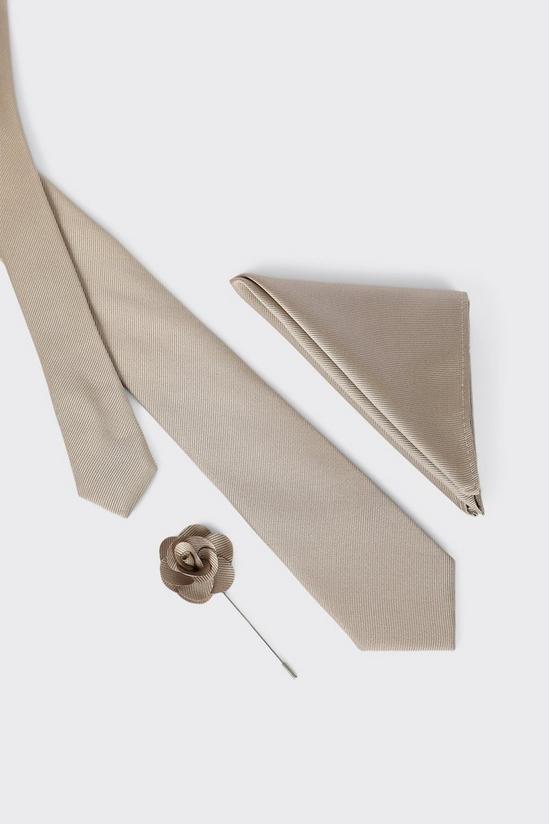 Burton Slim Champagne Wedding Plain Tie Set With Matching Lapel Pin 3