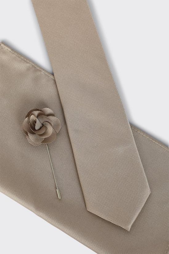Burton Slim Champagne Wedding Plain Tie Set With Matching Lapel Pin 4