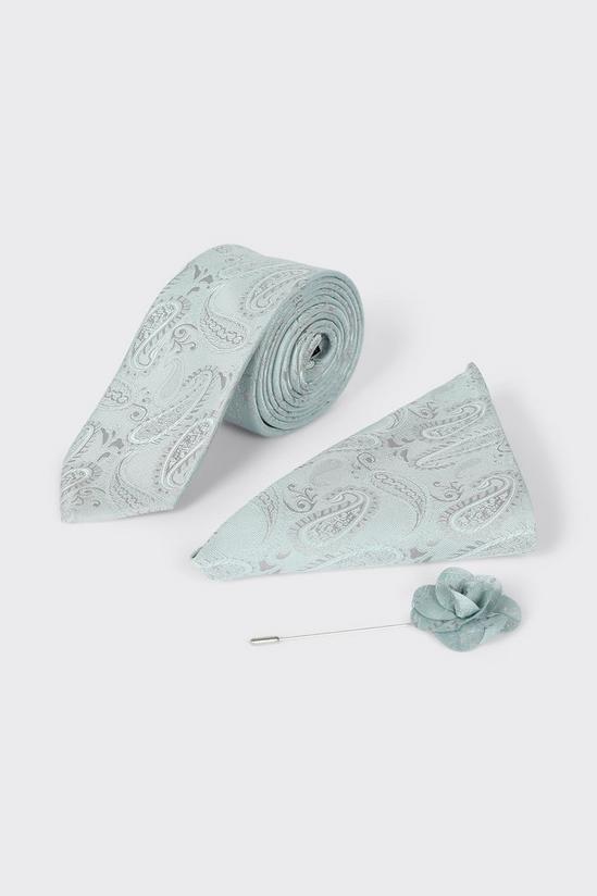 Burton Slim Mint Wedding Paisley Tie Set With Lapel Pin 1