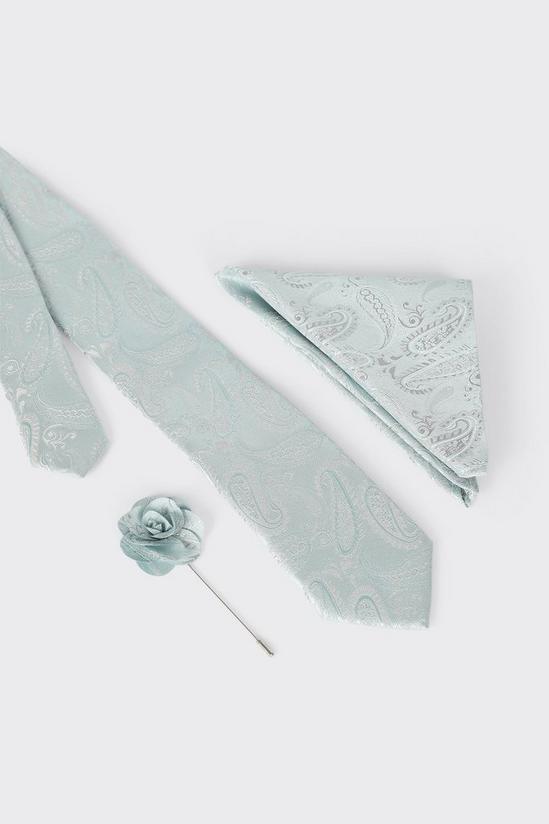 Burton Slim Mint Wedding Paisley Tie Set With Lapel Pin 2