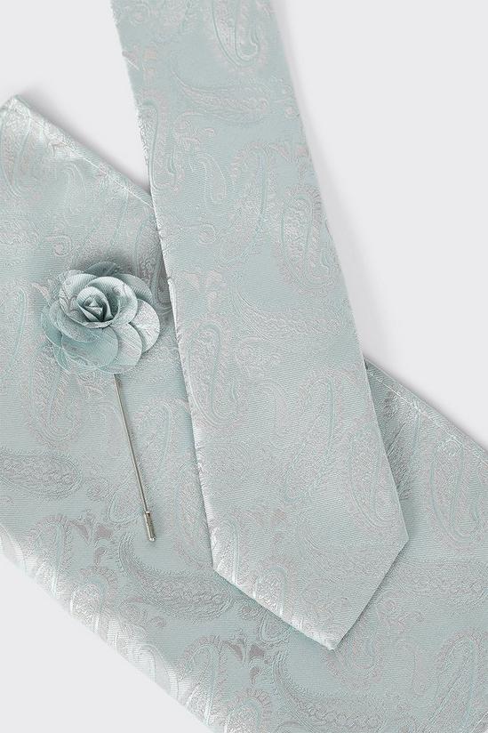 Burton Slim Mint Wedding Paisley Tie Set With Lapel Pin 3