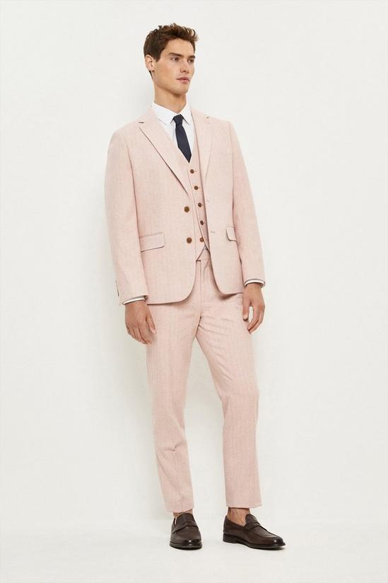 Burton Slim Fit Pink Herringbone Tweed Suit Jacket 1