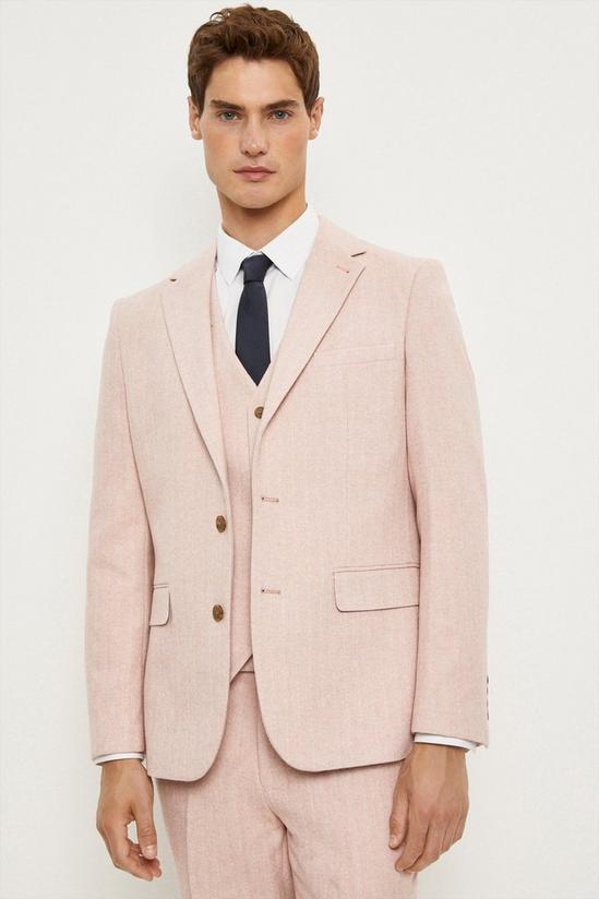 Burton Slim Fit Pink Herringbone Tweed Suit Jacket 2