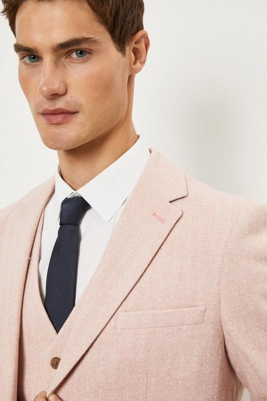 Burton Slim Fit Pink Herringbone Tweed Suit Jacket 4