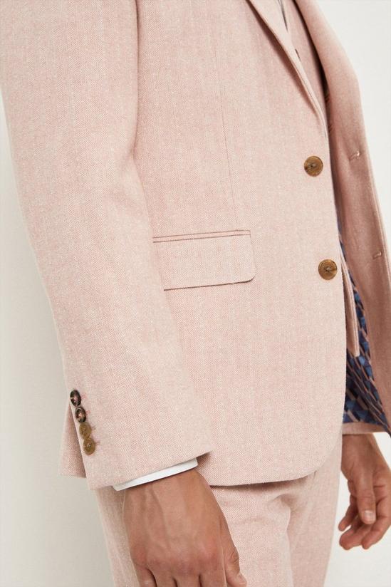 Burton Slim Fit Pink Herringbone Tweed Suit Jacket 5