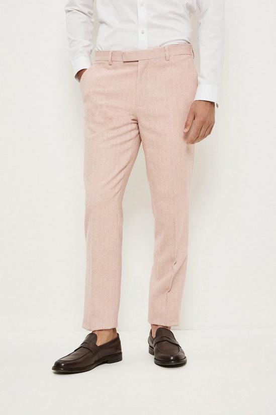 Burton Slim Fit Pink Herringbone Tweed Suit Trousers 1