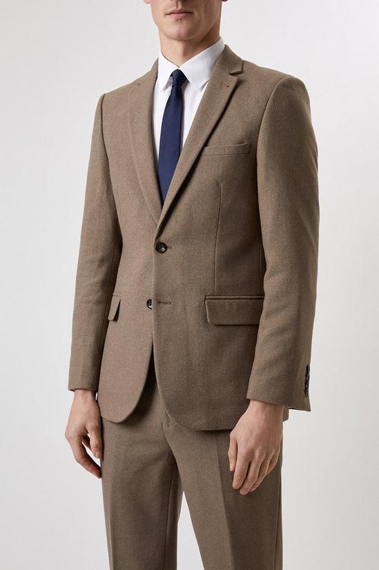 Burton Slim Neutral Herringbone Tweed Suit Jacket 1